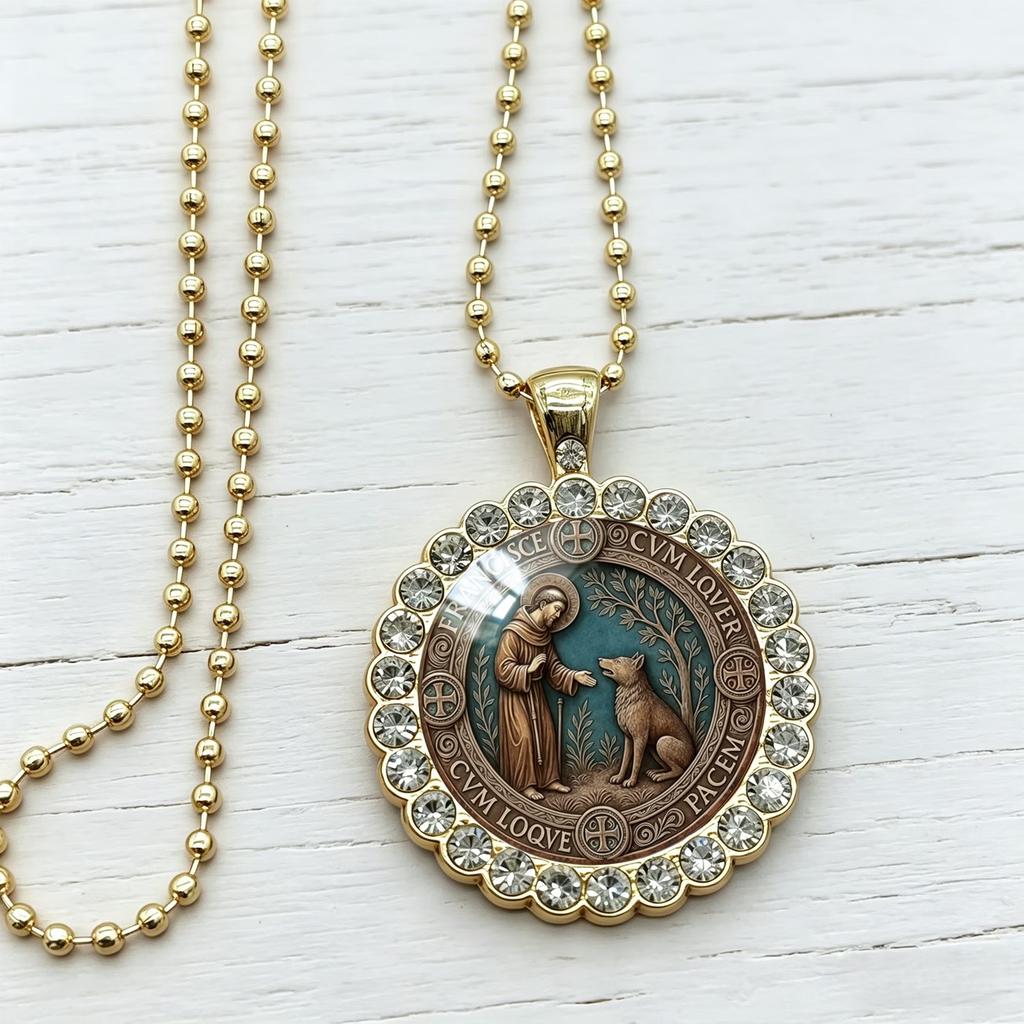 Collier Médaillon Estampé Saint François d'Assise,