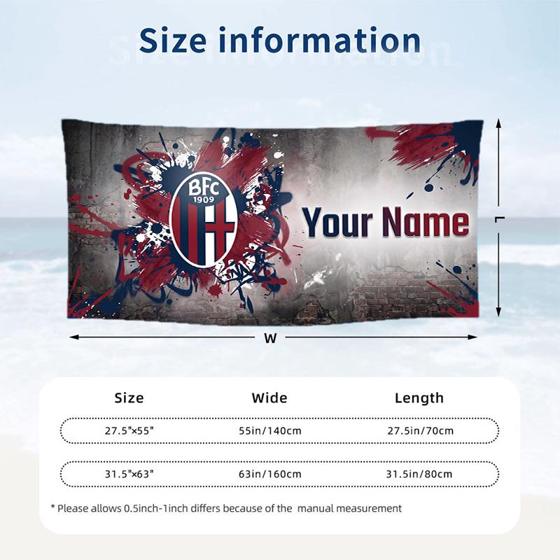 Custom Text Beach Towel, Soft Absorbent Swimming Multi-use TowelBologna FC