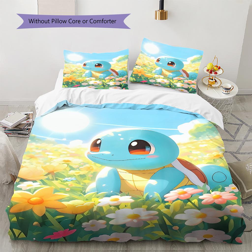 Biancheria da letto con motivo a cartone animato di Squirtle Decorazione per la casa Regalo di compleanno (1 * copripiumino + 2 * federa, senza nucleo)