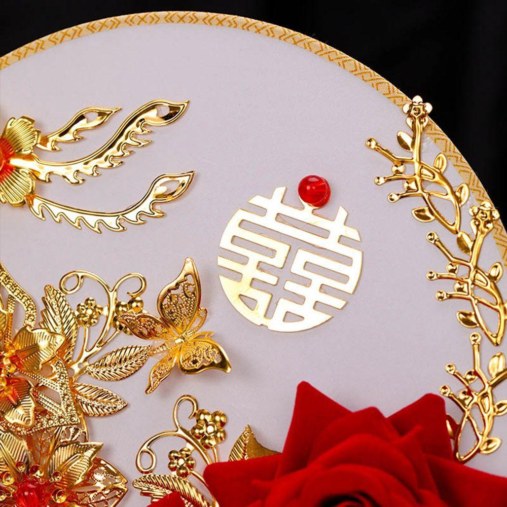 Vintage Decoration Prop For Bride Gold Red Bridesmaid Decor Craft Bouquet Photography Ornaments Fan