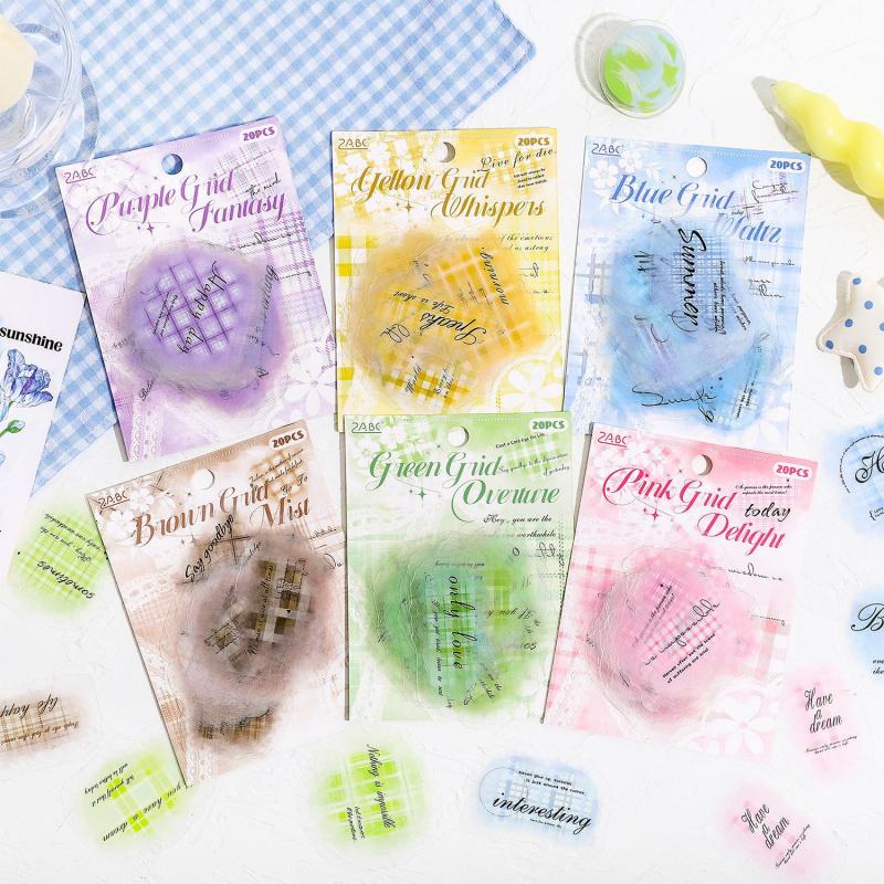 20 Sheets Creative Gradient Smudge Text Stickers Vintage Scrapbooking Journal DIY Decorative Stickers Craft Supplies