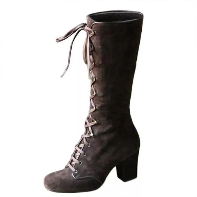 Foreign Trade Large Size Tall Tube But Knee Strap Polished Women's Boots Autumn and Winter New Square and European and American Style Women's Boots