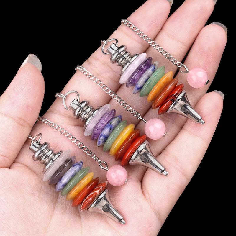 Fashion Jewelry Natur Carv Gemstones Crystal Spiritual Pendulum Crafts Mix Quartz 7 Chakra Crystal Pendulums for Gift