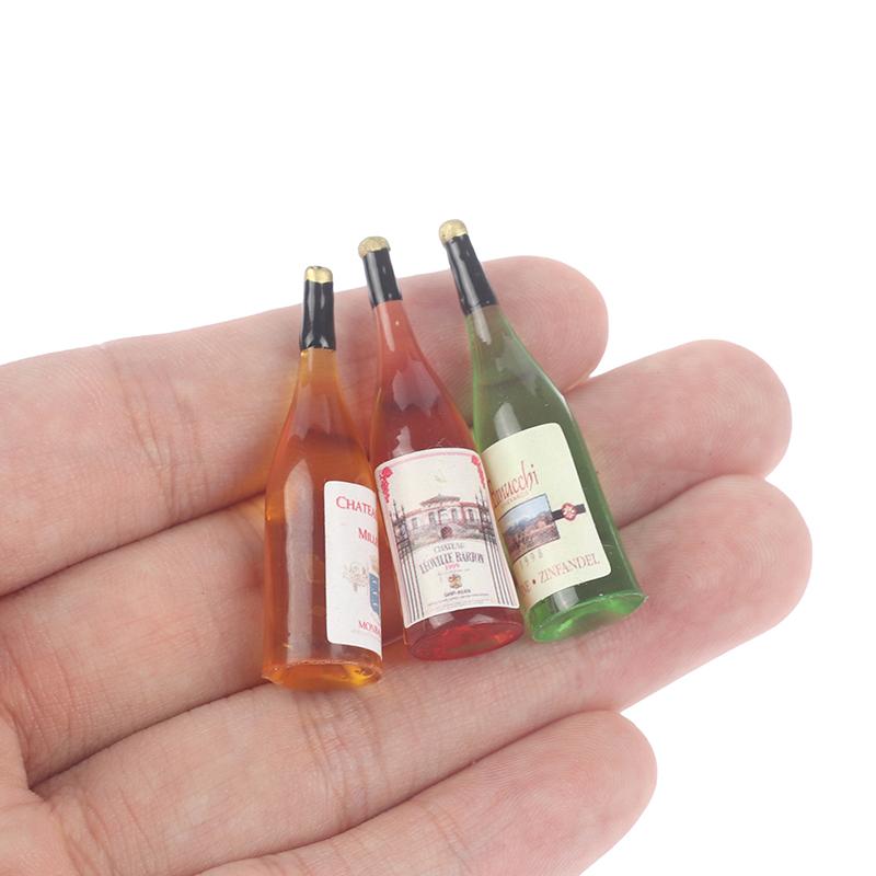 3Pcs/Set 1/12 Dollhouse Miniature Mini Simulation Wine Bottle Model Decor Toys