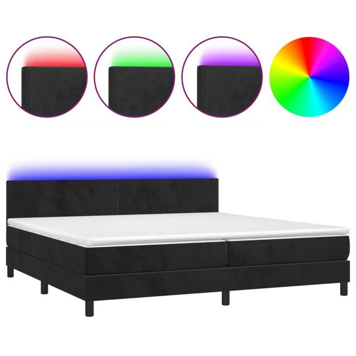 Exclusive House - Bed Slatted Base with LED Mattress Black 200x200cm Velvet