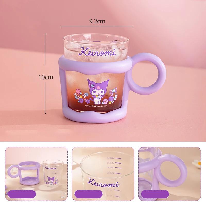 For Sanrio Glass Cup with Mug Sleeve High Borosilicate Glass Heat-proof Water Cup with Scale Home Breakfast Juice Milk Mug Gift