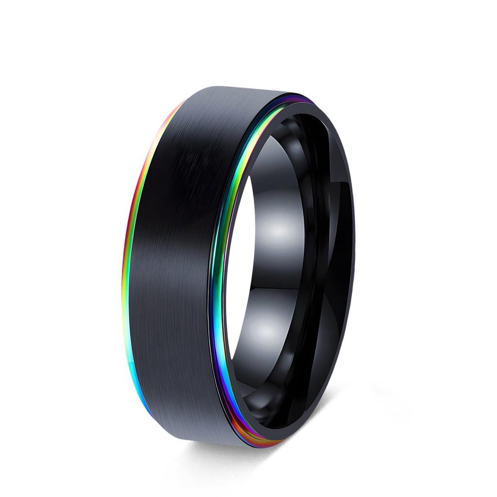 Europäisch-Amerikanische Mode Schwarz & Farbe Durchsetzt Titanstahl Mattierter Ring Schmuck