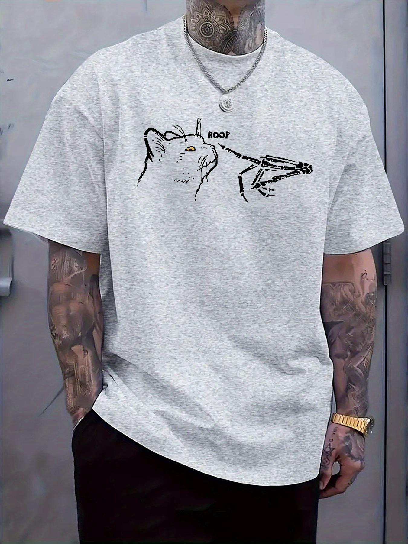 Casual Crew Neck T-shirt with Skull Hand Cat Punch Print XXXXL