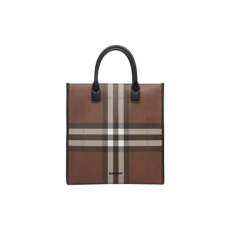 Burberry Exaggerated Check Slim Vertical Denny Tote Dark Birch Brown/Black Men Tote_bags 80644451