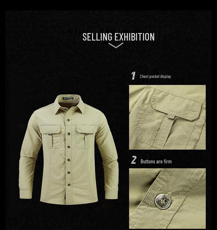 Quick-Dry Casual Long Sleeve Work Shirt - Solid Color, Lightweight Outdoor Top