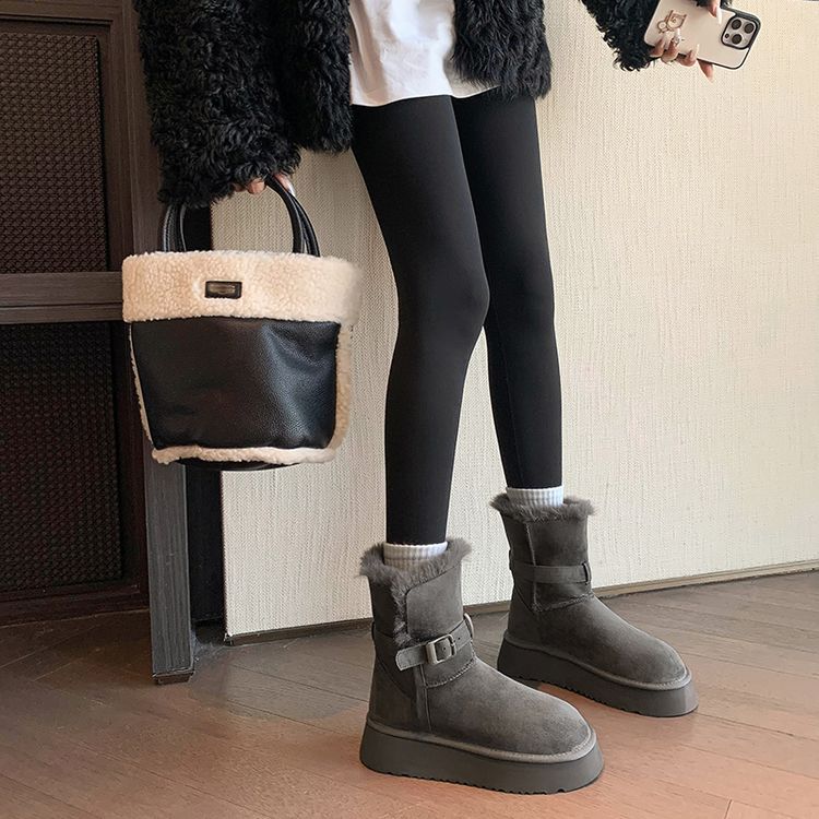 Platform Snow Boots Women's 2025 Winter New Fleece Thickened Grey Knight Boots Warm Large Cotton Shoes