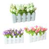 1 Set White Wooden Fence Artificial Flower Floral Holder Home Garden Decor