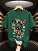 Unisexs Solid Color Pure Cotton Tshirt With Bear Print Casual Crew Neck Short Sleeve Hiphop Street Style Top