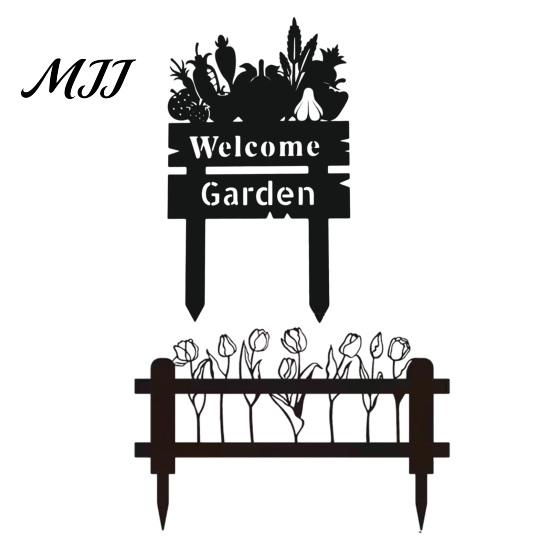 Flowerbed Landscaping Signs Welcome Decorative Yard Sign, Wildflowers/Vegetables Silhouette Black Garden Stake, Outdoor Courtyard Aesthetic