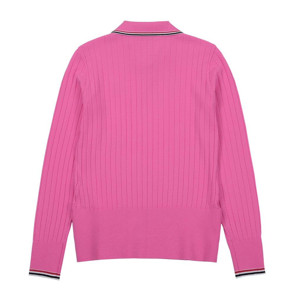 MARTINE GOLF Ribbon Tying Collar Knit_Pink