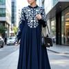 2026 New Cross-border European and American Amazon Dress Ethnic Style Women's Long-sleeved Printed Stand-up Collar Big Swing Dress