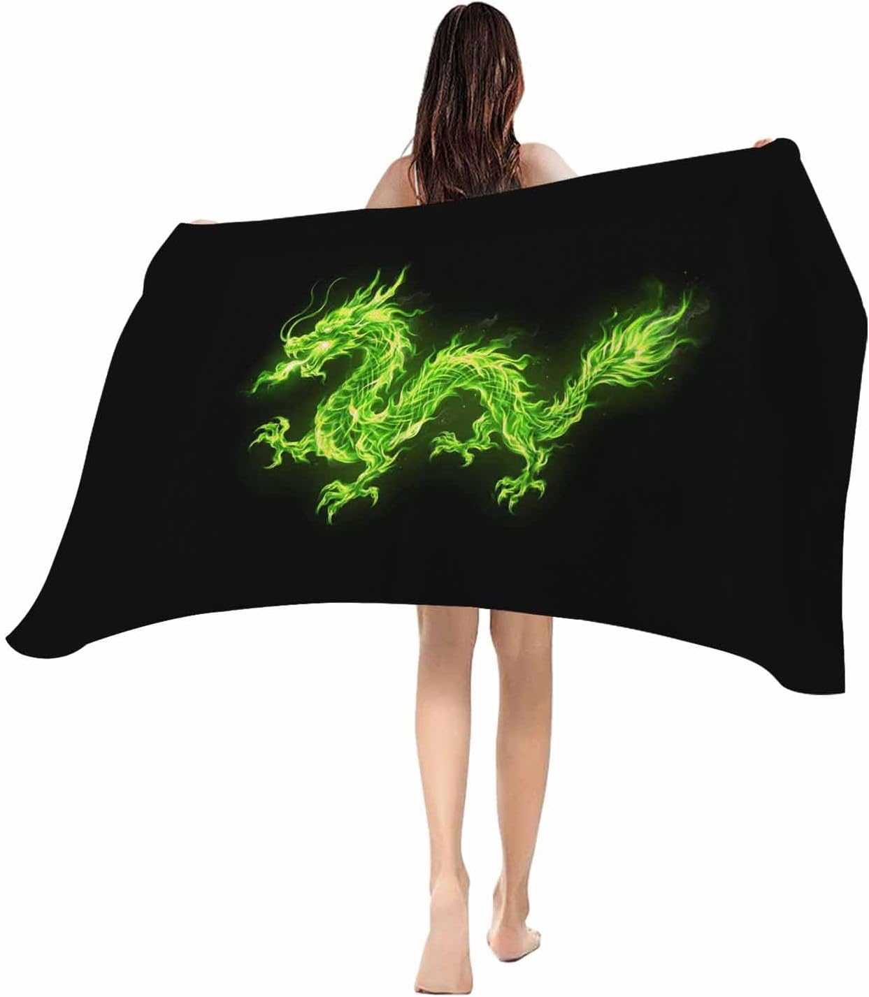 

Beach Towel Flames Dragon Bath Pool Towels Black Modern Art Soft Absorbent Beach Towel Lightweight Large Quick Dry Swim W30*H60(CM)