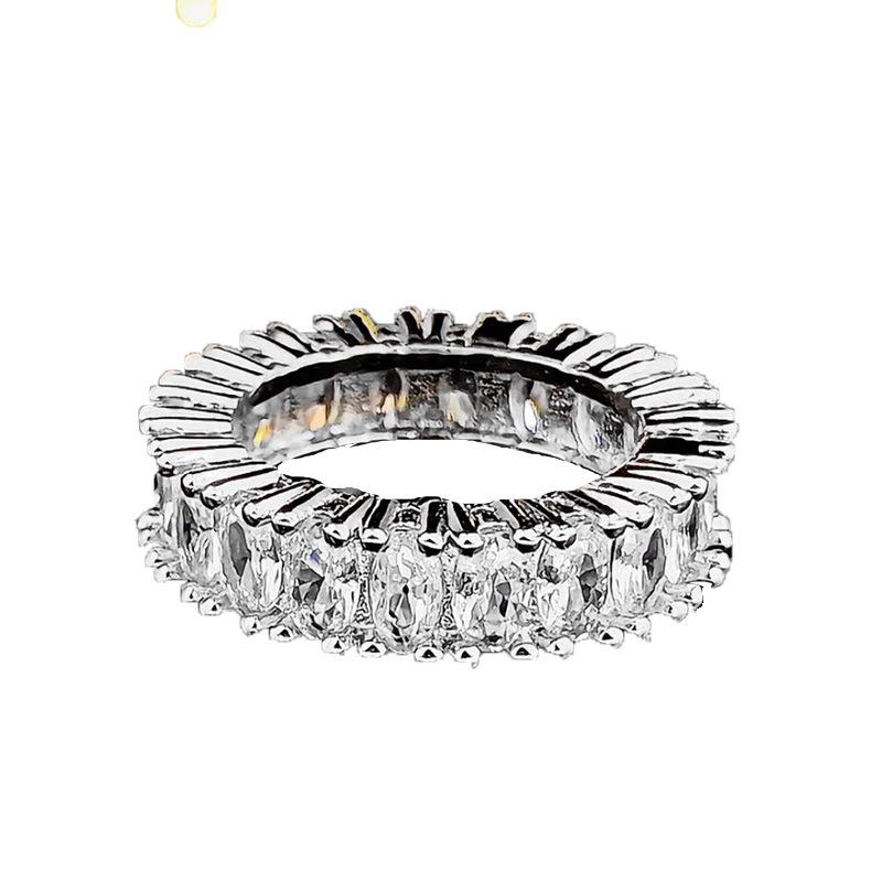 Anello Zircone Arcobaleno Moda Europeo-Americana - Quadrato Pieno di Diamanti, Monocolore, R4573.