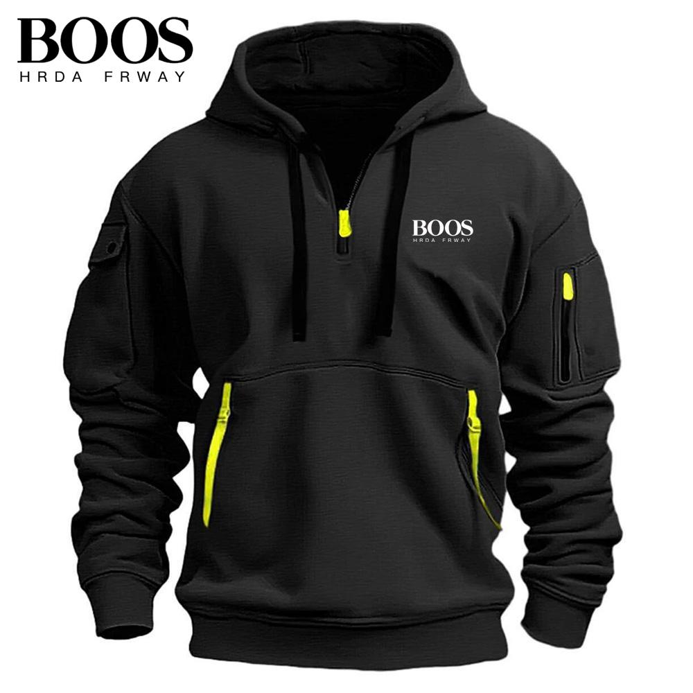 

2025 Autumn/Winter New Embroidery Men s Casual Multi Zipper Arm Pocket Hoodie Pullover Large Hoodie Outdoor Sport Hoodie S
