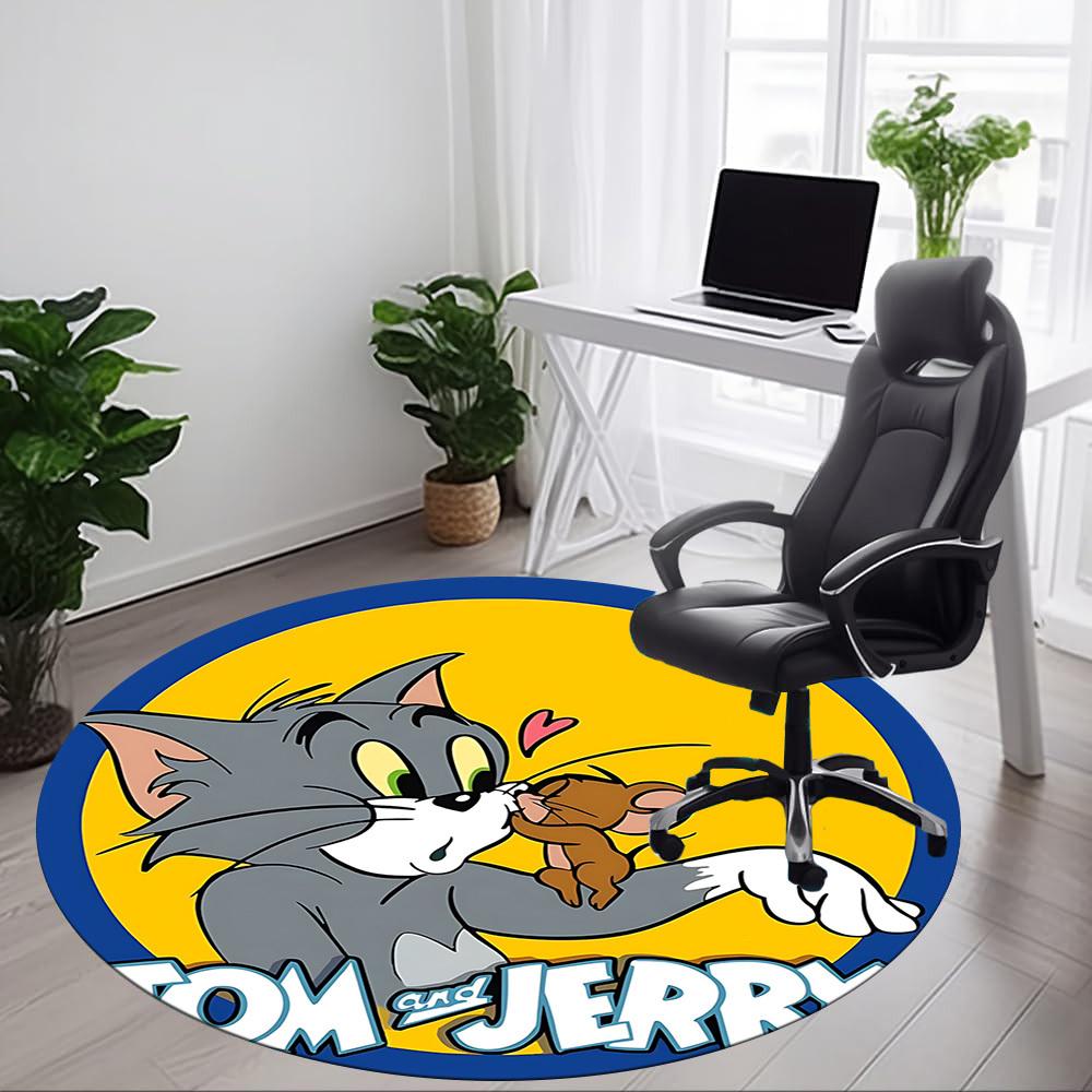 1 Stück Tom und Jerry Büro Runder Teppich, Unter Bürostühlen Schlafzimmer Wohnzimmer Heimdekoration a1016105