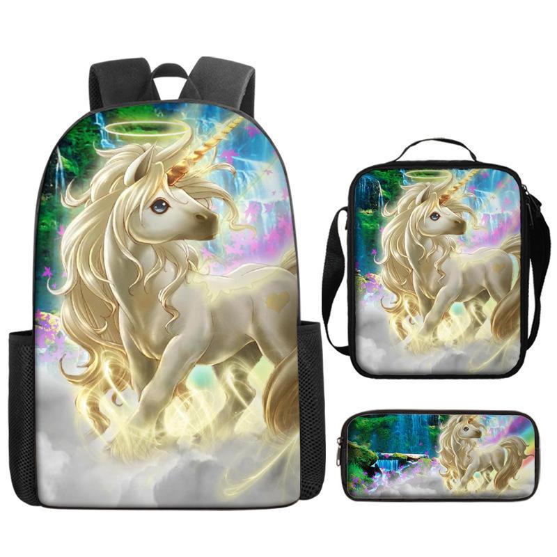 Unicorn Backpack for Kids School Bag Set 3-Piece with Pencil Case Shoulder Bag, Cartoon Anime Backpack for Boys Girls Students