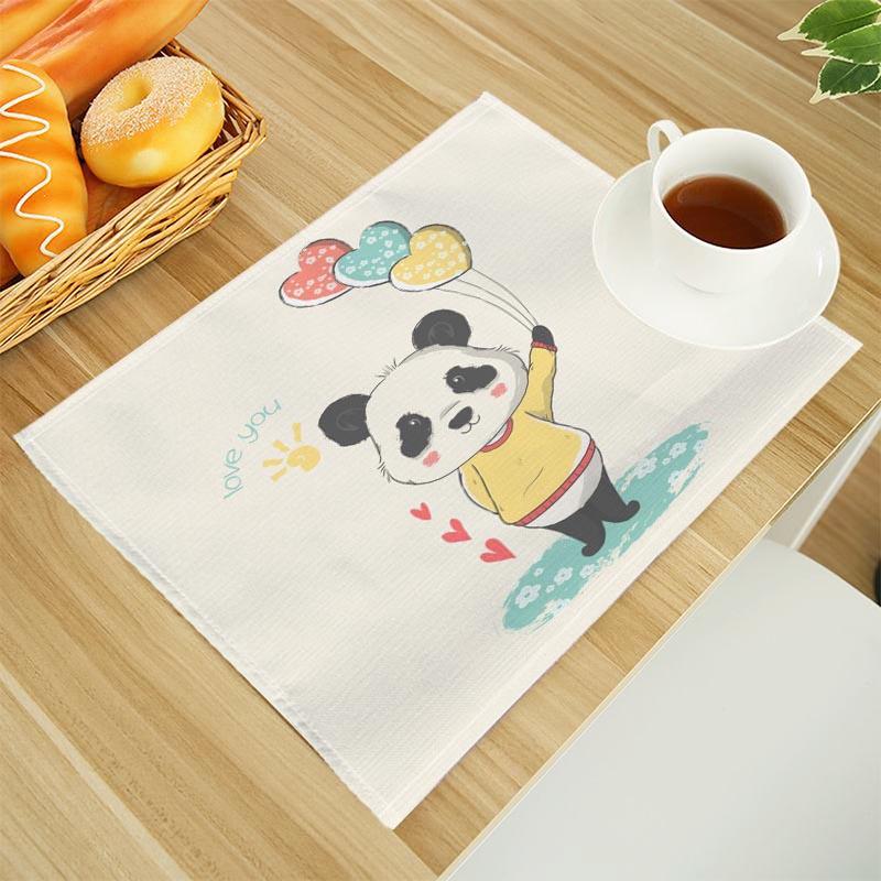 Cartoon Panda Print Linen Dining Table Mats Alphabet Kitchen Placemat 30X45cm Coasters Pads Bowl Cup Mat