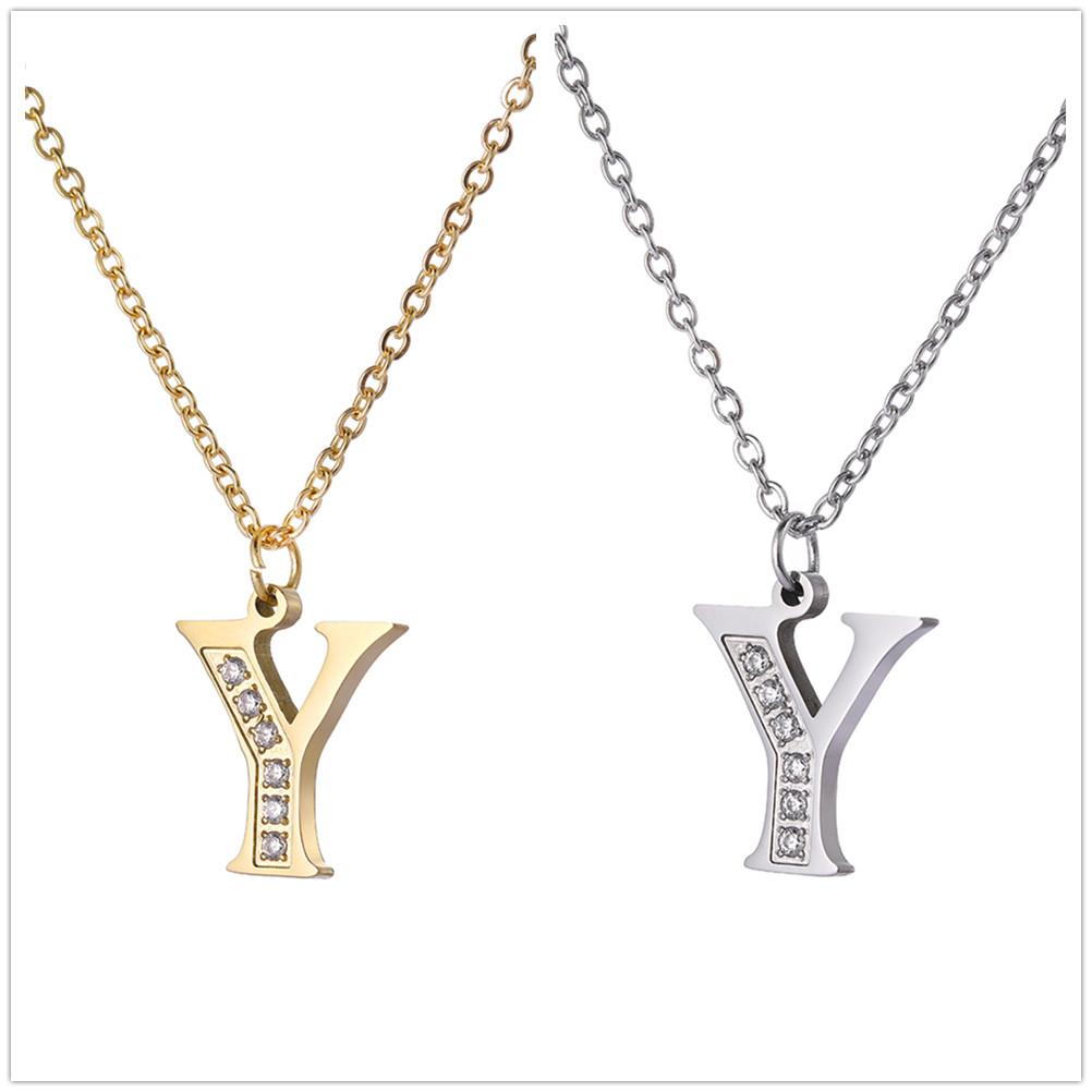 My Shape A-Z Letters Necklaces Girls Initials Alphabet Gold Color Chains Stainless Steel Rhinestone Name Pendant Choker Jewelry