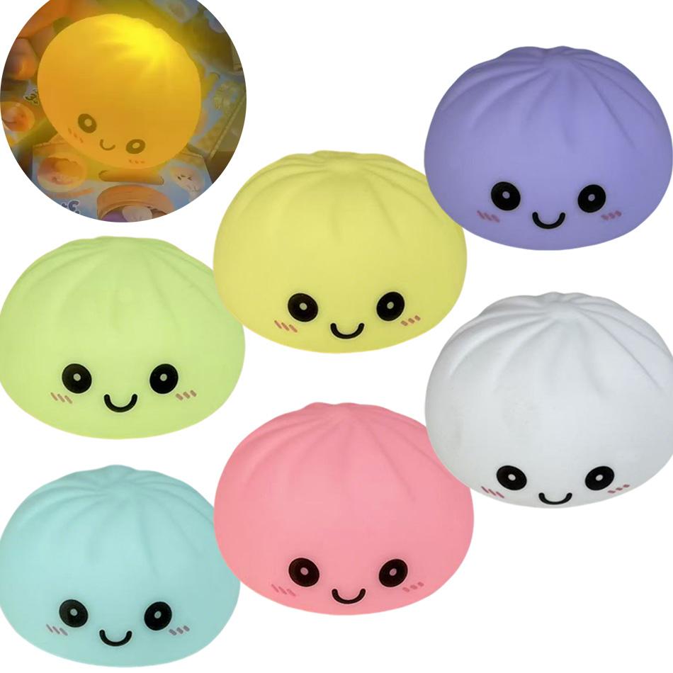 In Stock Glowing Dumpling Squishy Bun Shaped Night Light Cute Baozi Lamp USB Rechargeable Color Changing Bedroom Decor Gift
