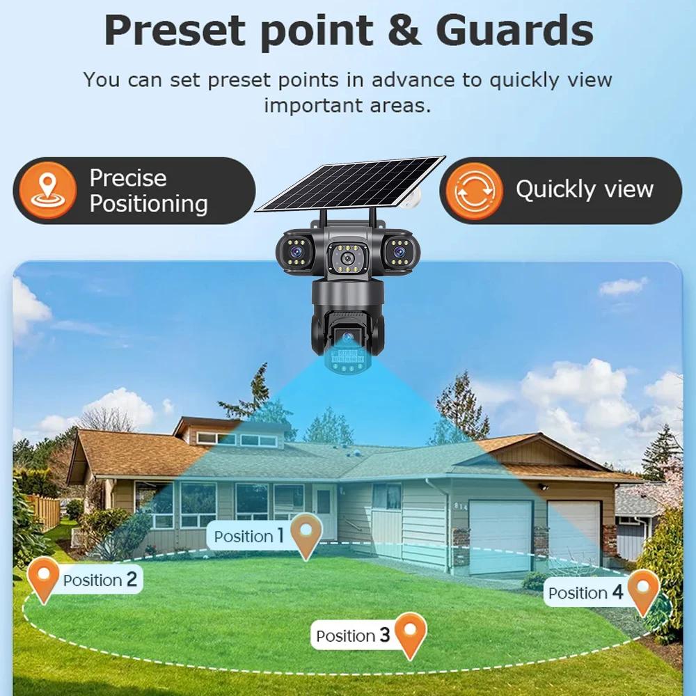 4G True Three-eye Three-lens Monitor with Night Vision and All-day Recording, Low Power Consumption Home AOV Solar Camera