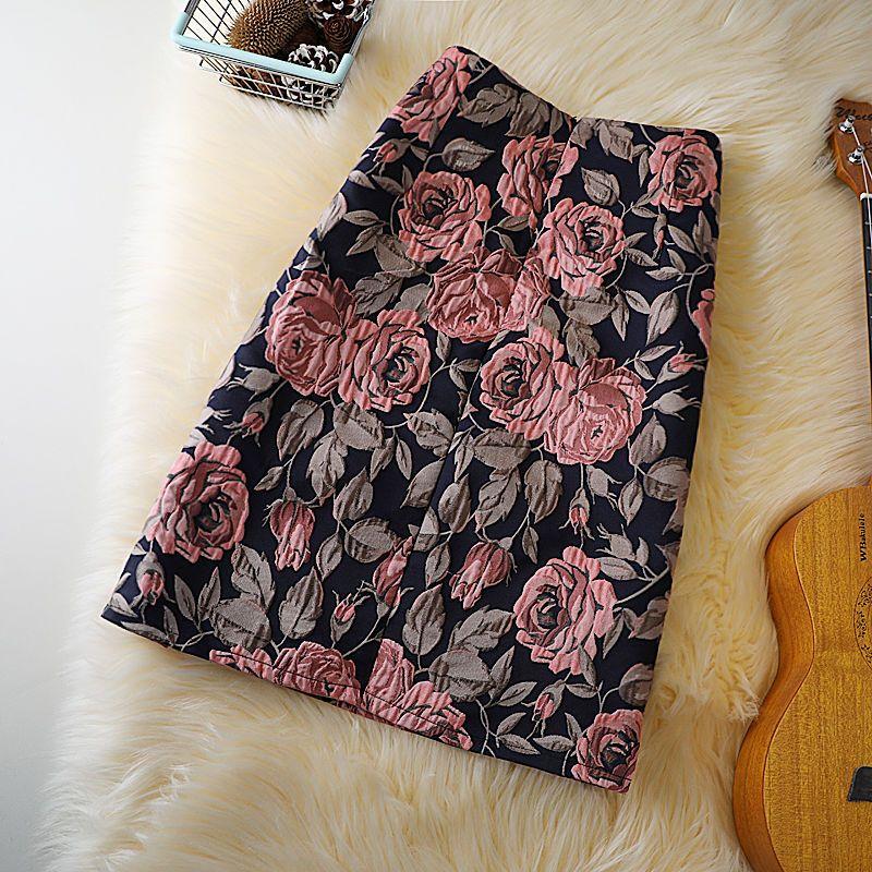 Dame Slim A-linje skjørt Elegant Lady Rose Print Høy midje Hoftedekkende skjørt