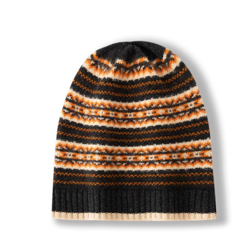 New Women's Knitted Hat Casual Color Blocked Cable Knitted Outdoor Warm and Thickened Ear Protection Cap