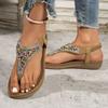 Fashion Fashion Rhinestone Bohemian Sandals Women 2025 Summer Clip Toe Flats Beach Sandles Woman Non Slip Elastic Band Sandalias Mujer