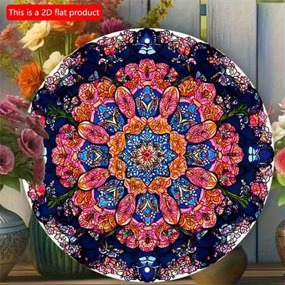 2D Flat 20*20cm1pc Vintage Floral Mandala High Quality Signage, Fantastic Round Wall Art Plaque with Symmetrical Harmony&bright Flowers for Bars,