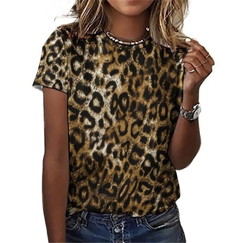 Leopard Rose Floral Pattern 3D Print T-Shirts Women's Street Casual Short Sleeve T Shirt Harajuku Tees Y2k Tops Female Clothing