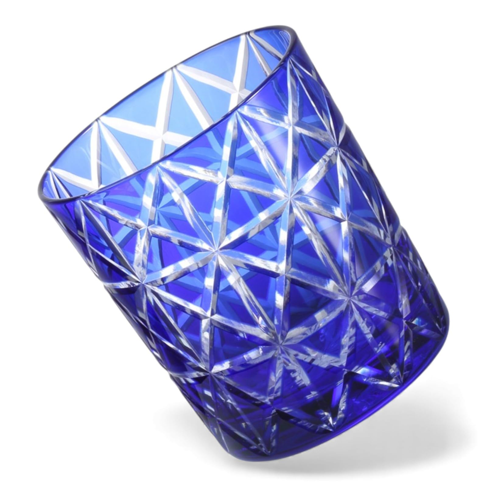 Dinner Luxe Cut Glass Rock Glass Cup 280cc Diamond Pattern Blue with Engraved Base Kouga Takumi-fu 80xH90mm PNO.332425