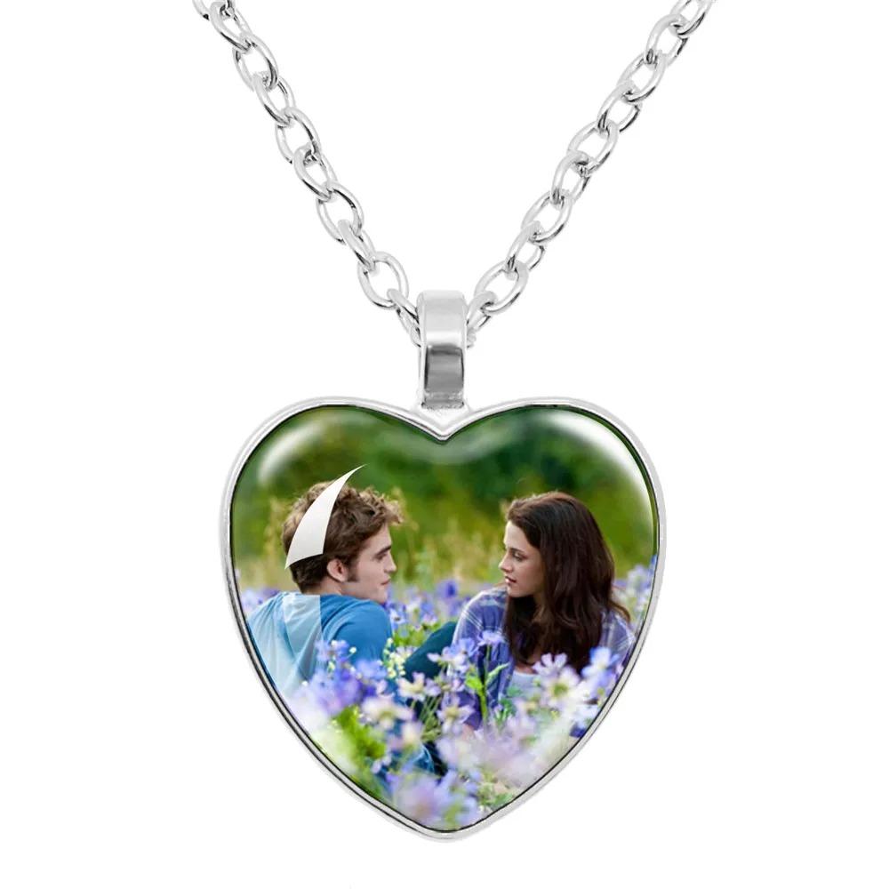 Twilight Movie Necklace Vampire Bella Edward Jacob Renesmee Character Glass Heart Pendant Necklace Men Women Jewelry Gift