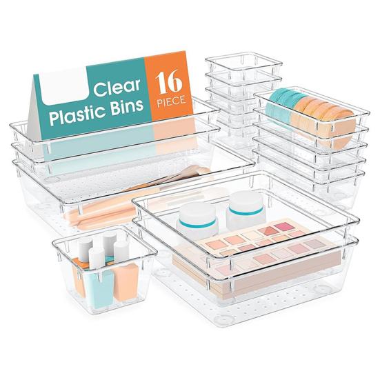 Sada organizérů do zásuvek Velká kapacita Stohovatelný design Víceúčelové Průhledné úložné boxy Organizér na kosmetiku
