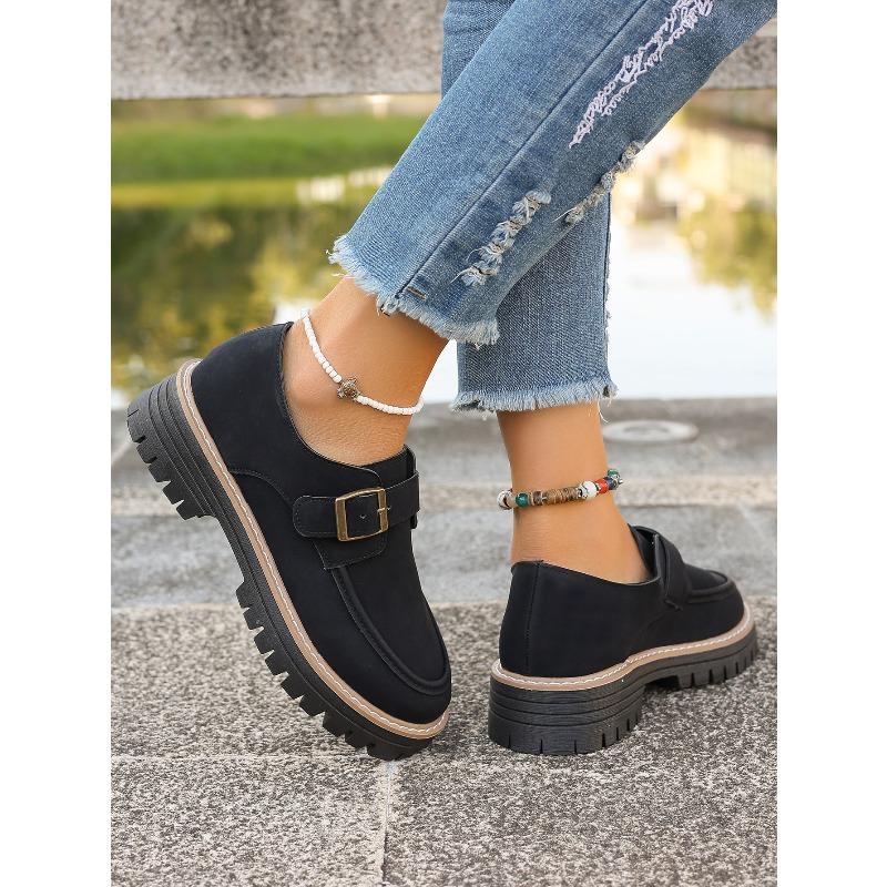 Plus Size British Style Height-Boosting Chunky Sole Leather Mary Jane Loafers for Women 2025 New Vintage Loafers