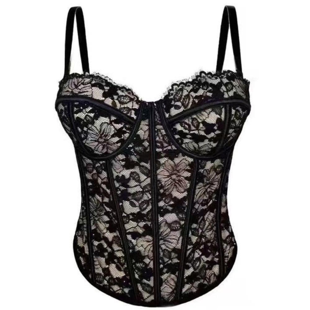 Sleeveless Lace Corset Bottoming Shirt Women Vest Sling Top Chic Camisole with Pads Women
