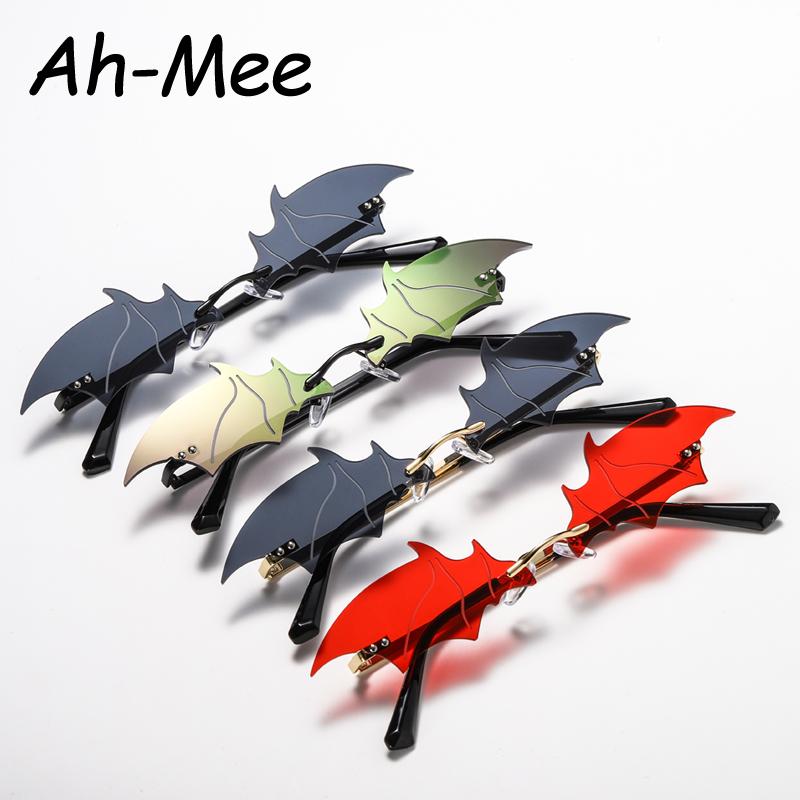 Small Cat Eye Sunglasses Women Luxury Brand Halloween Rimless Punk Sun Glasses Bat Shape Unique Eyeglasses Men Uv400