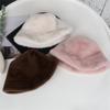 WHITE Faux Fur Fisherman Hats Antumn Winter Thickened Warm Bucket Hat Lady Outdoor Soft Snow Fur Cap Solid Wide Brim Caps