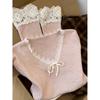 Pink Vneck Lace Patch Wool Knit Sweater For Women Fall Winter Casual Comfort
