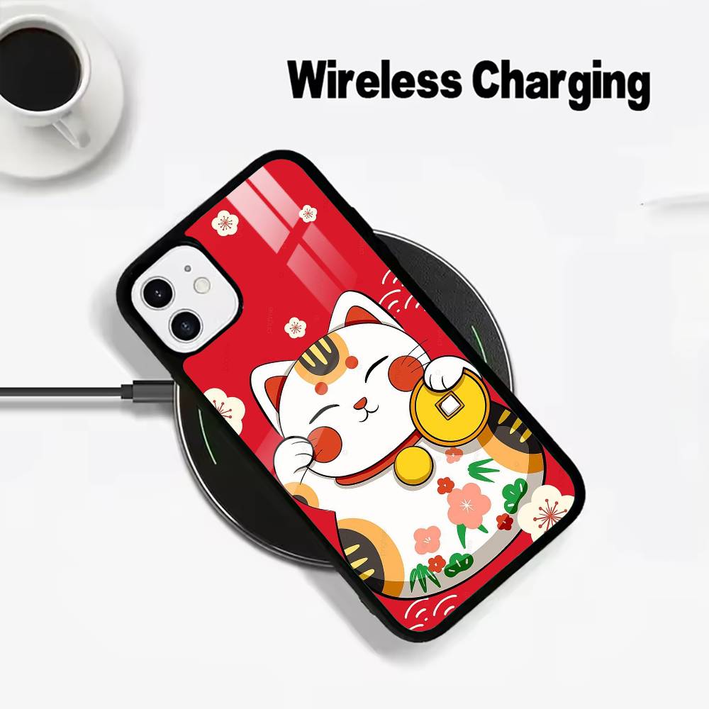 

Maneki Neko Lucky Money Cat Wireless charging phone case compatible with iPhone 17/16/15/14/13/12/11 iPhone17Pro