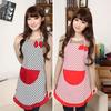 Women Cute BowKnot Dot Aprons Kitchen Restaurant Cafe Bib Cooking With Pocket
