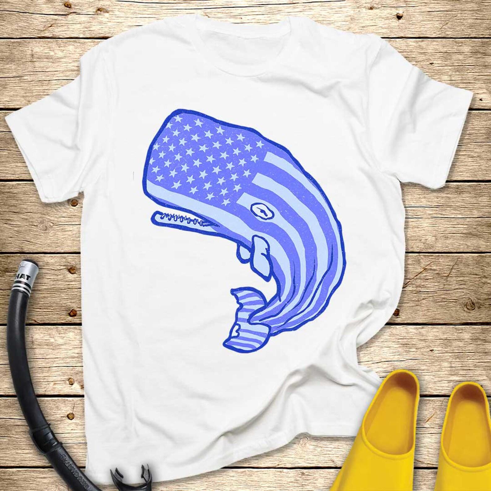Patriotic USA Whale T-Shirt | Marine Flag Graphic Tee S