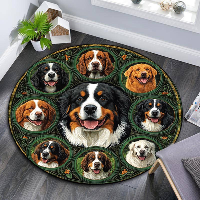 Berner Sennenhund Runder Teppich, Teppich für Wohnzimmer Schlafzimmer Sofa Spielzimmer Dekor, Rutschfeste Fußmatte