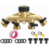 4-Way Brass Water Splitter with Shut-off Valves, EU Standard Garden Tap Connector, High Pressure Hose Distributor Set