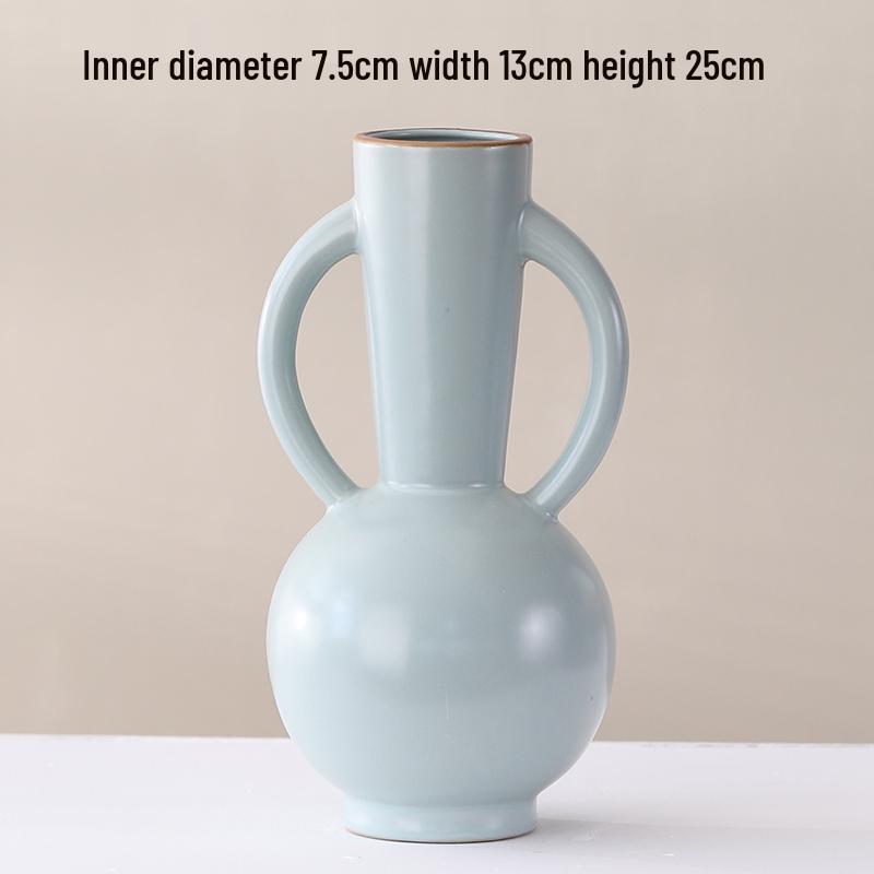 Elegant Celadon Vase: Classical Ru Kiln Ceramic for Hydroponic Flower Arrangements and Living Room Decor