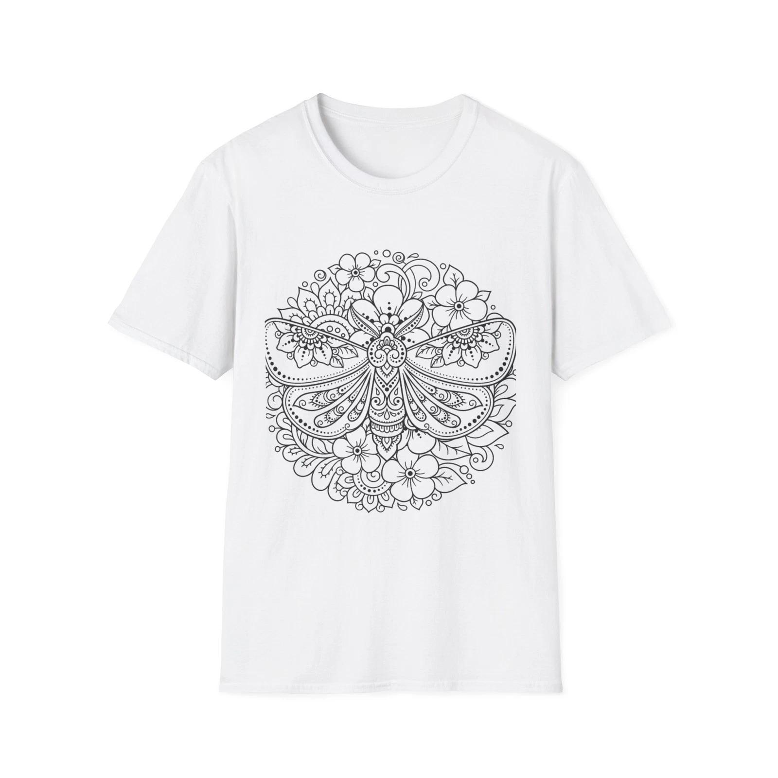 Paint your own shirt Floral Mandala Moth T-Shirt | Intricate Line Art Tee 3XL
