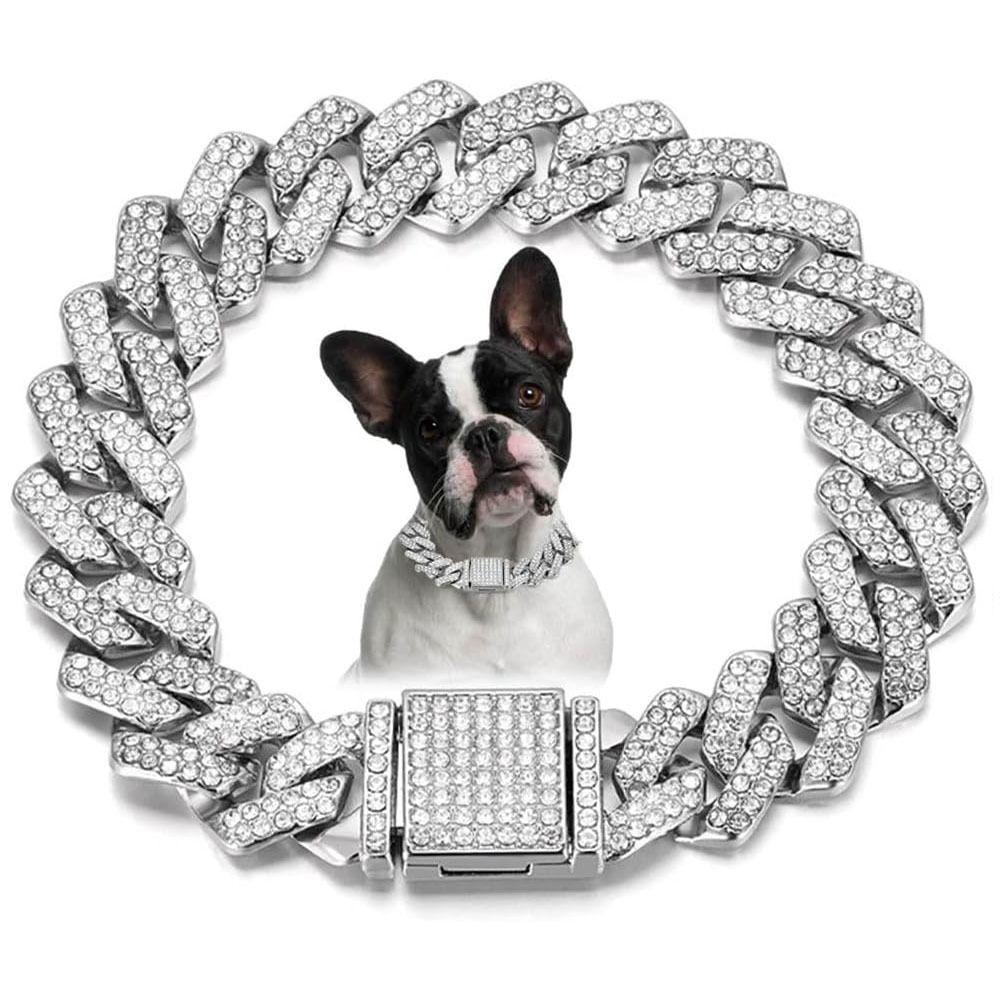 New Link Chain Dog Diamond Chain Collar Hip Hop Diamond Link Chain 15mm Inlaid Rhinestone Bling Diamond Dog